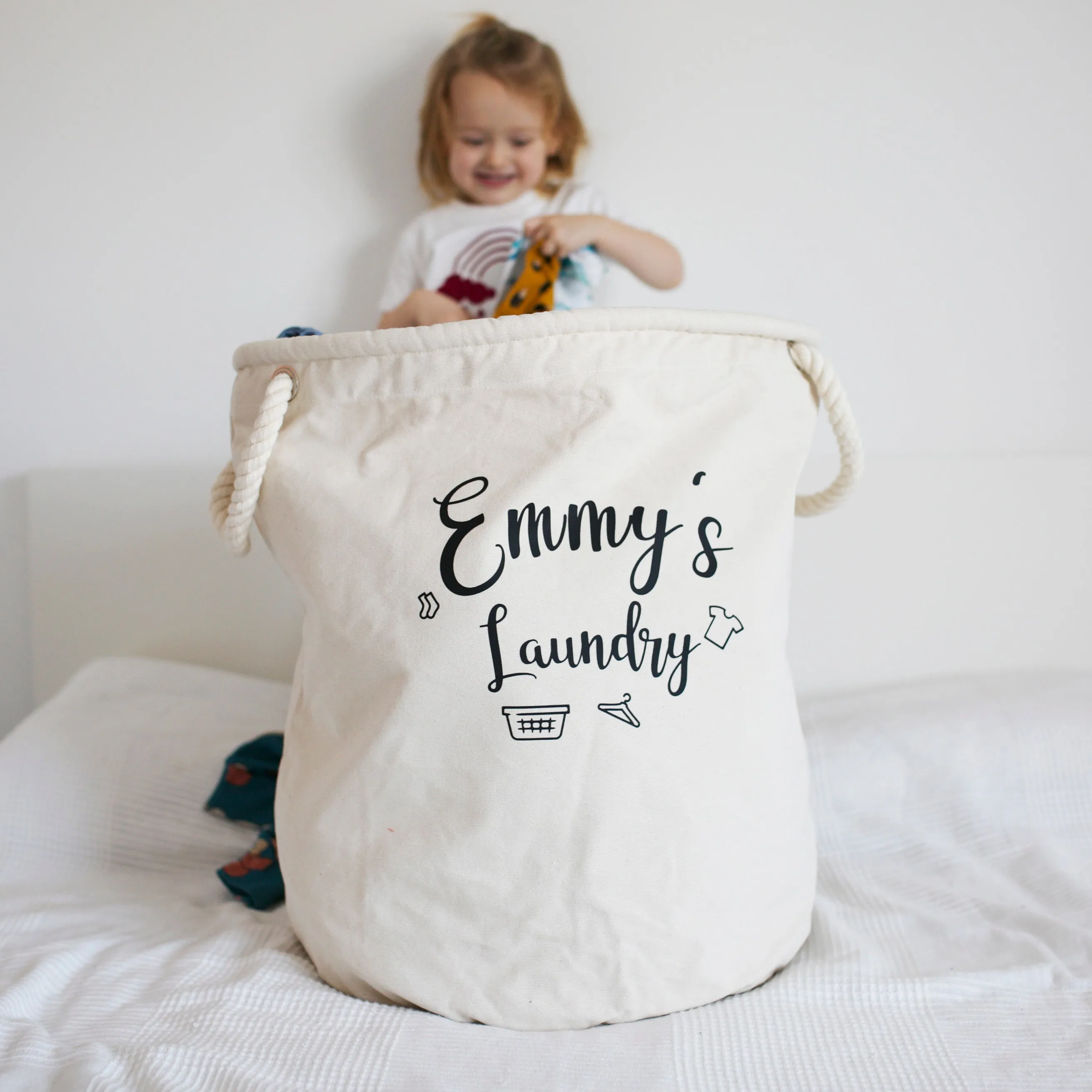 Personalised Grey Canvas Laundry Basket