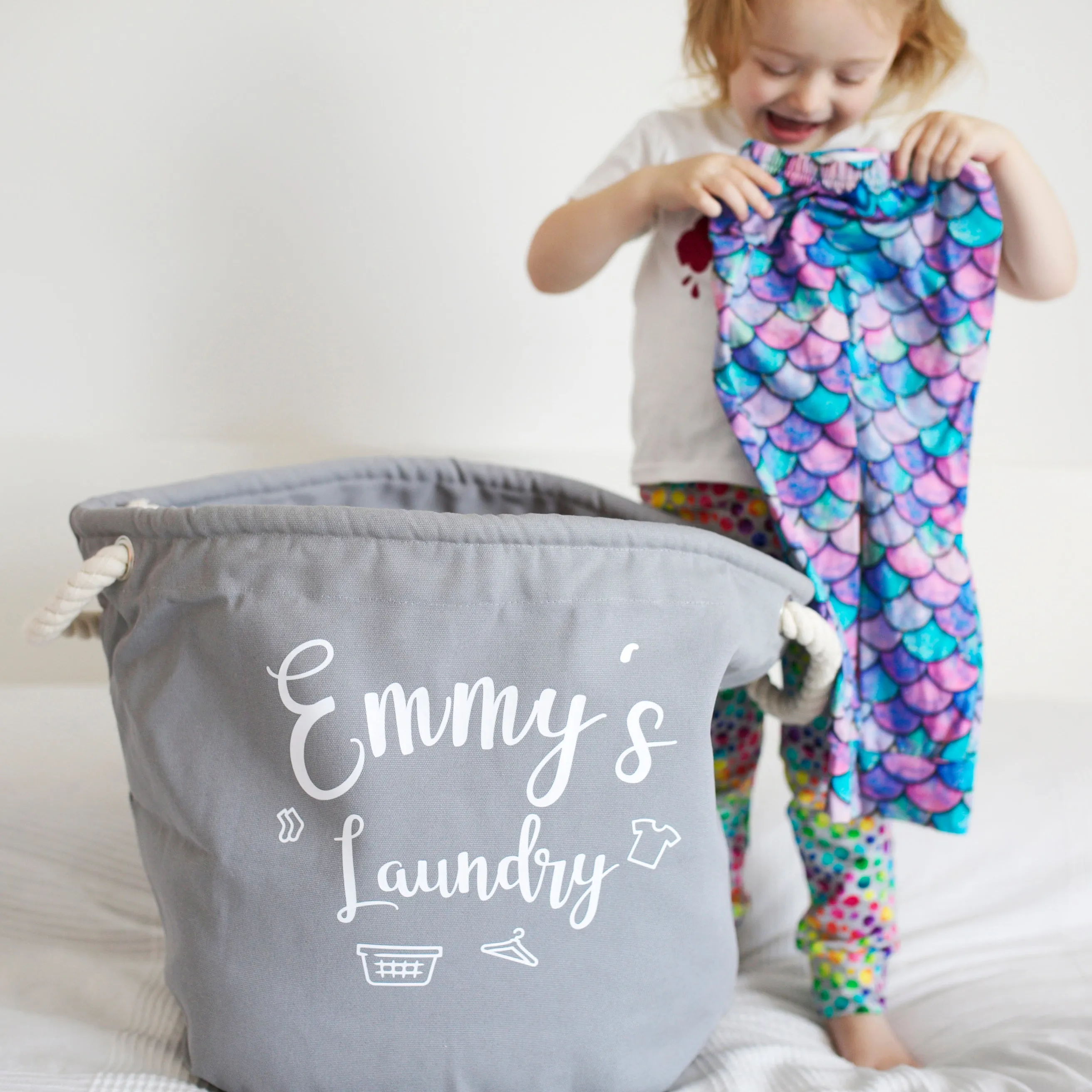 Personalised Grey Canvas Laundry Basket