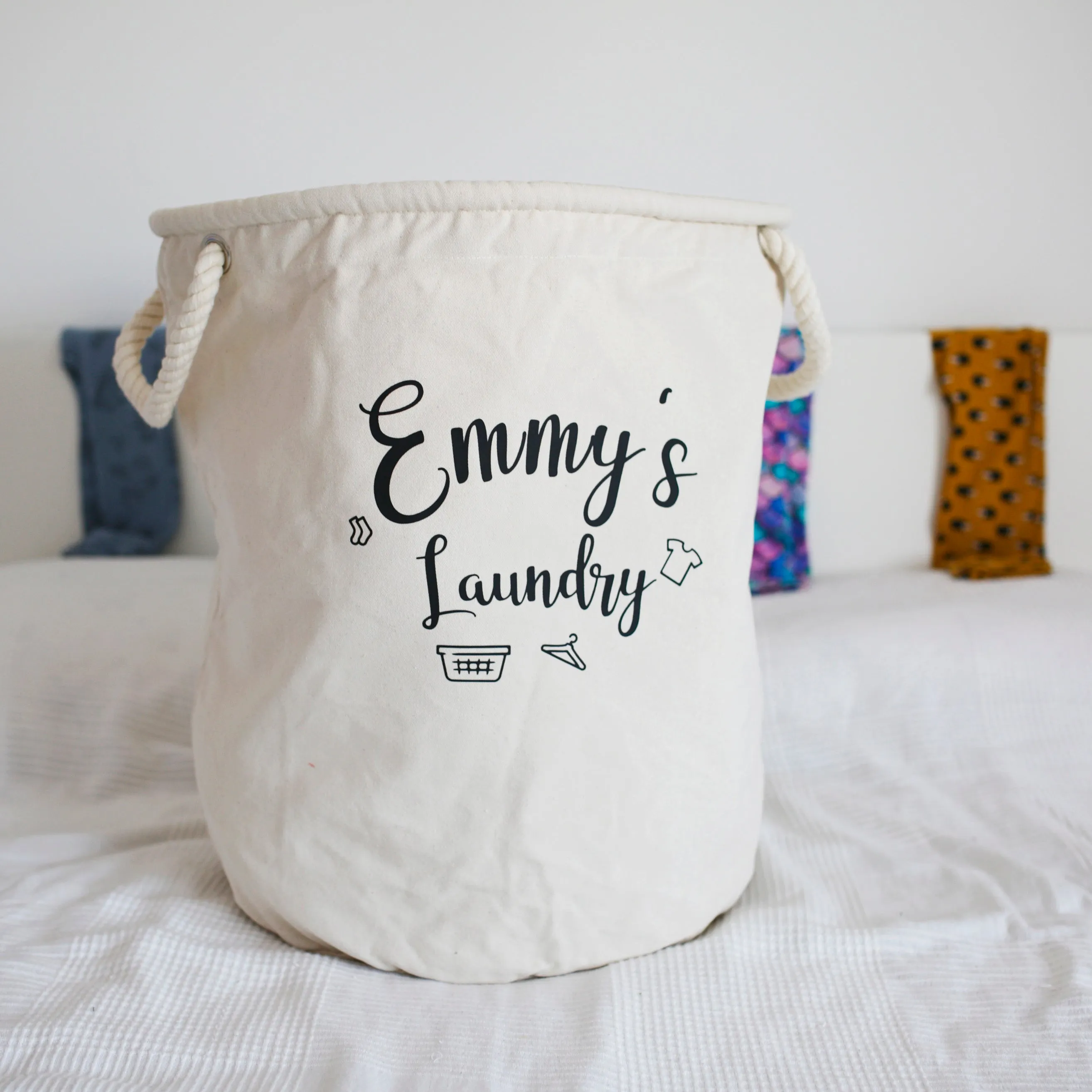 Personalised Grey Canvas Laundry Basket