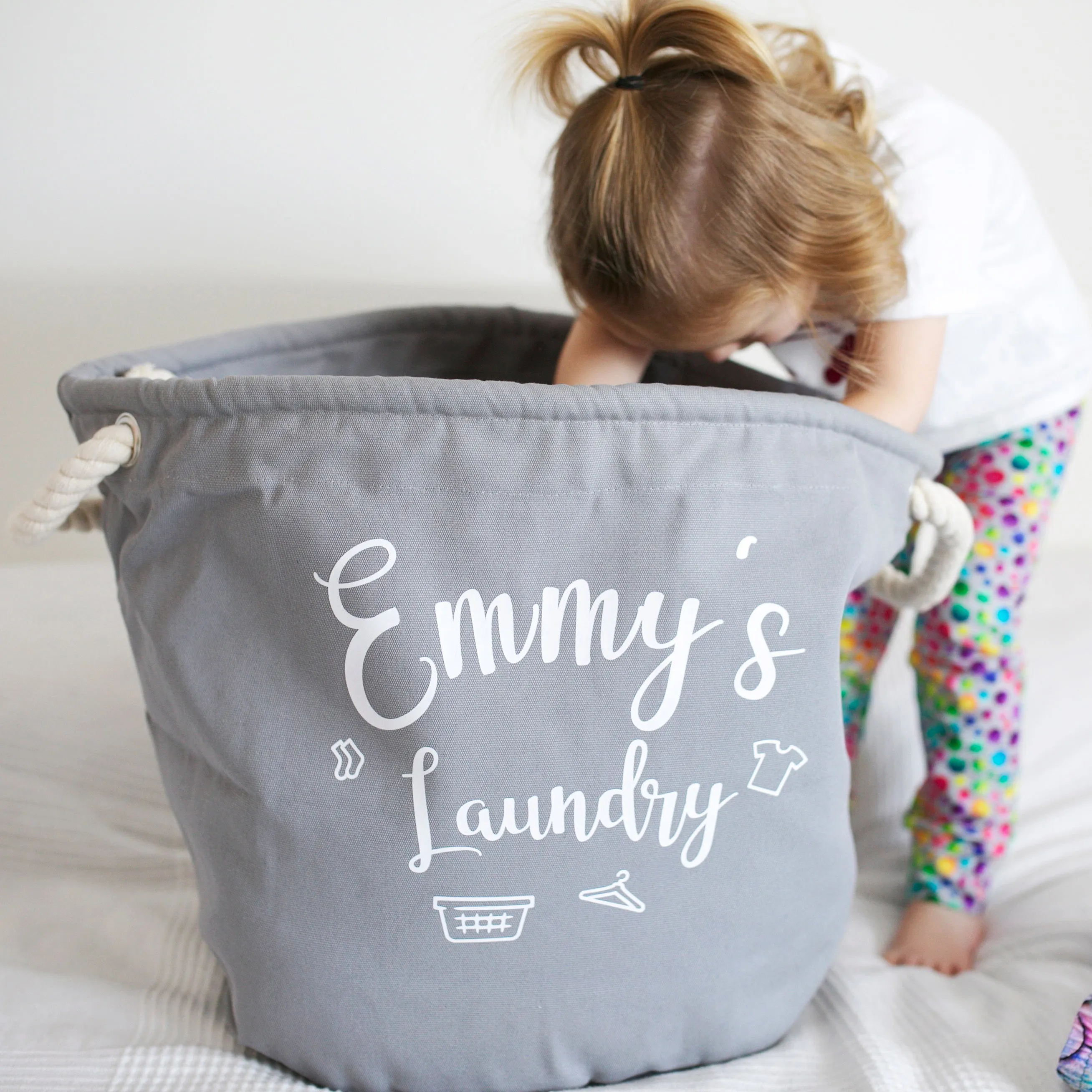 Personalised Grey Canvas Laundry Basket