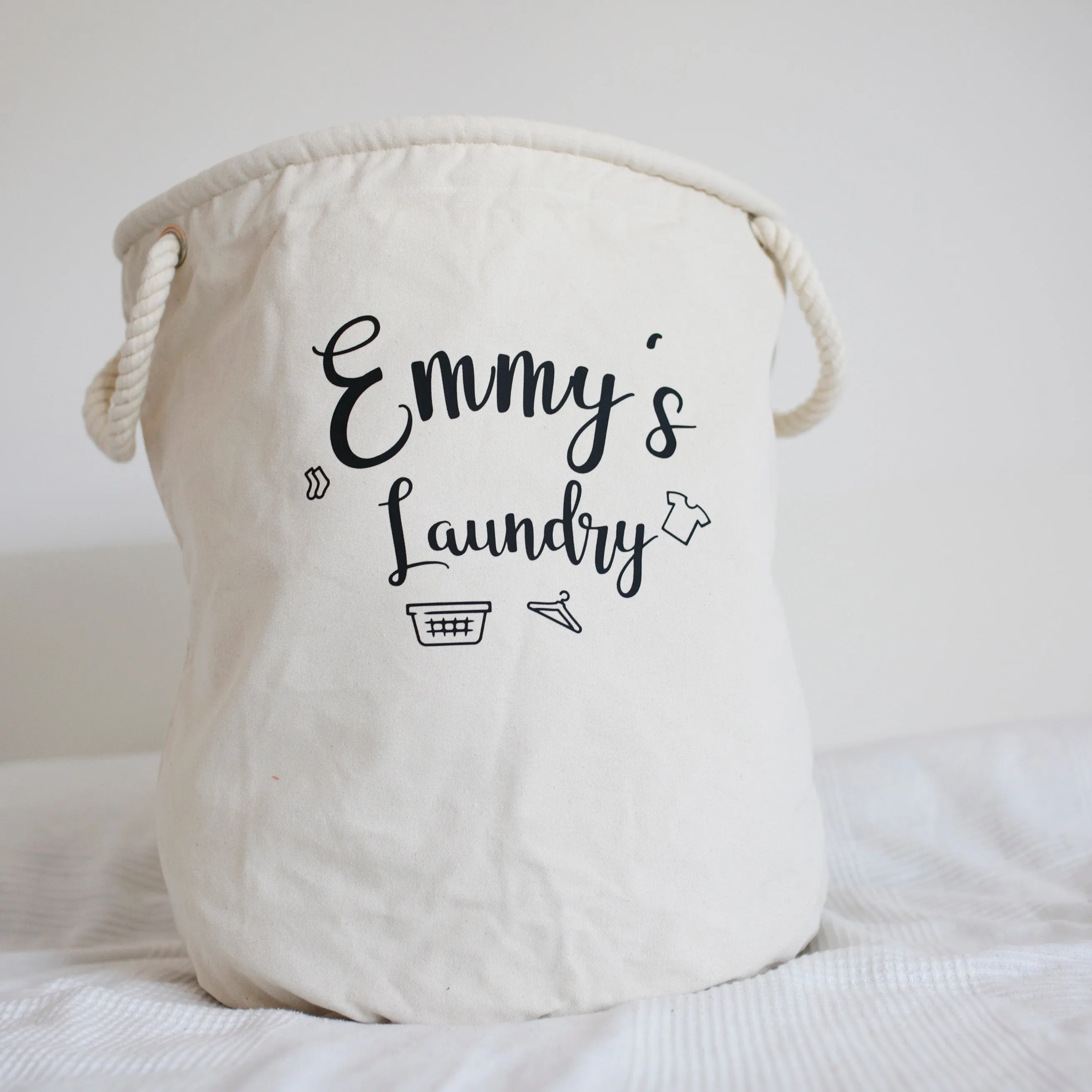 Personalised Grey Canvas Laundry Basket