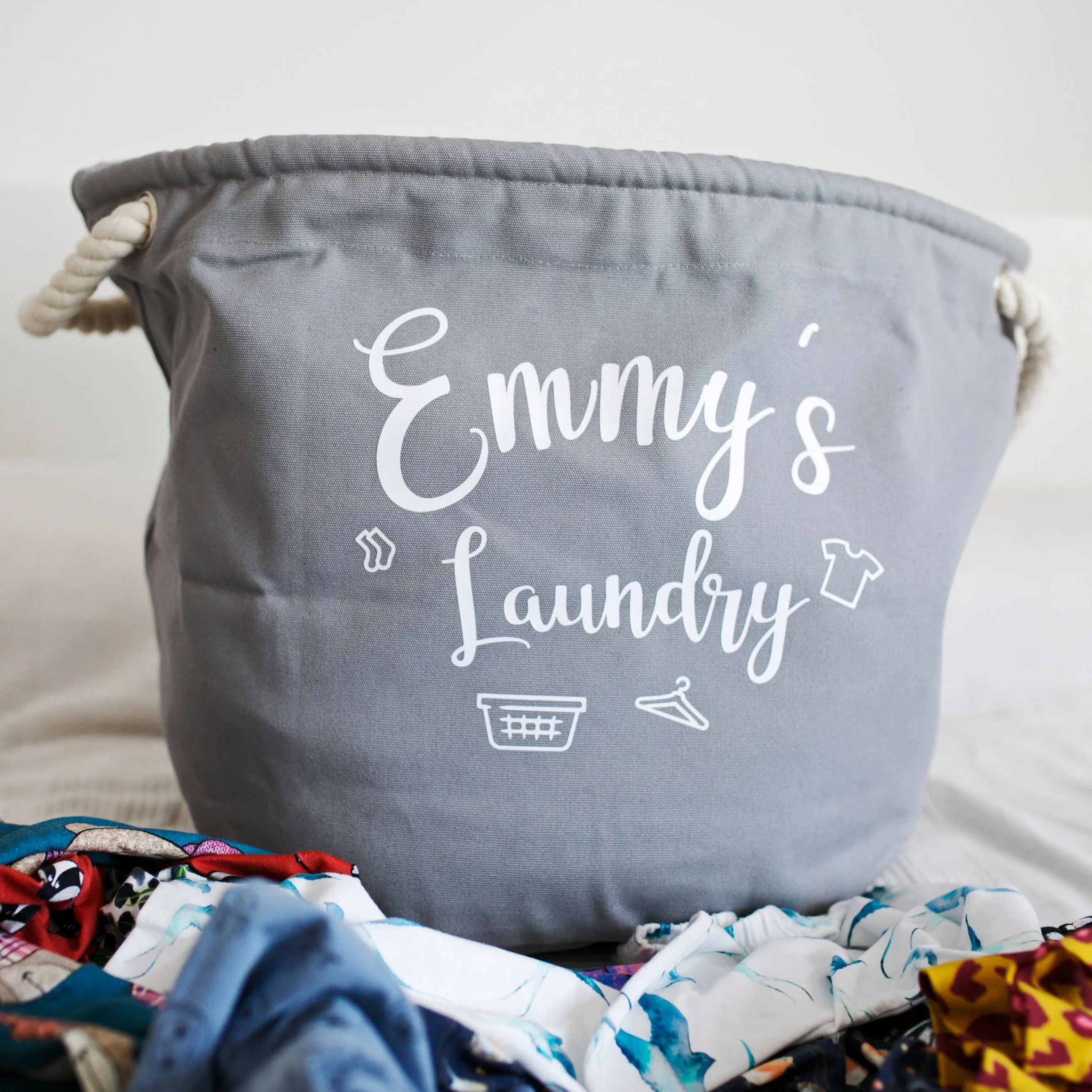 Personalised Grey Canvas Laundry Basket