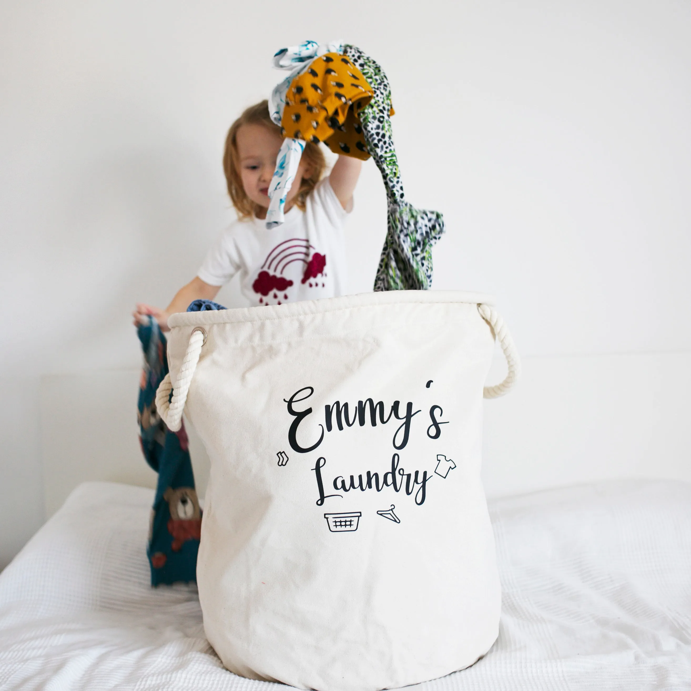 Personalised Grey Canvas Laundry Basket