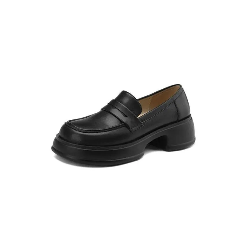 Platform Leather Penny Loafers for Women in Beige/Black