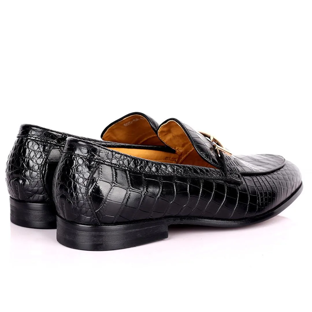 Prad Elegant Croc Leather Logo Designed Formal Shoe - Black