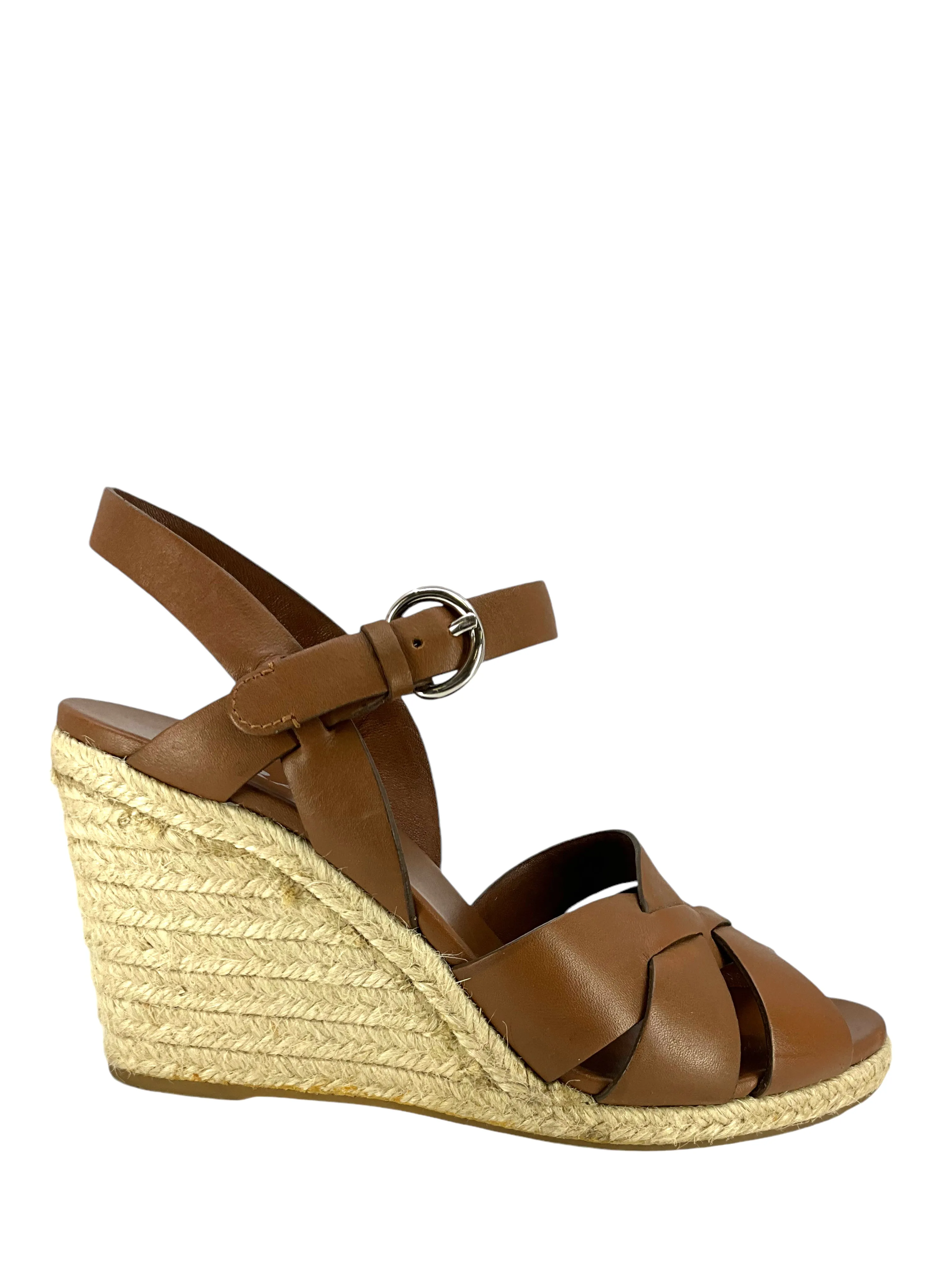 Prada Strappy Leather Espadrille Wedge Sandals Size 9