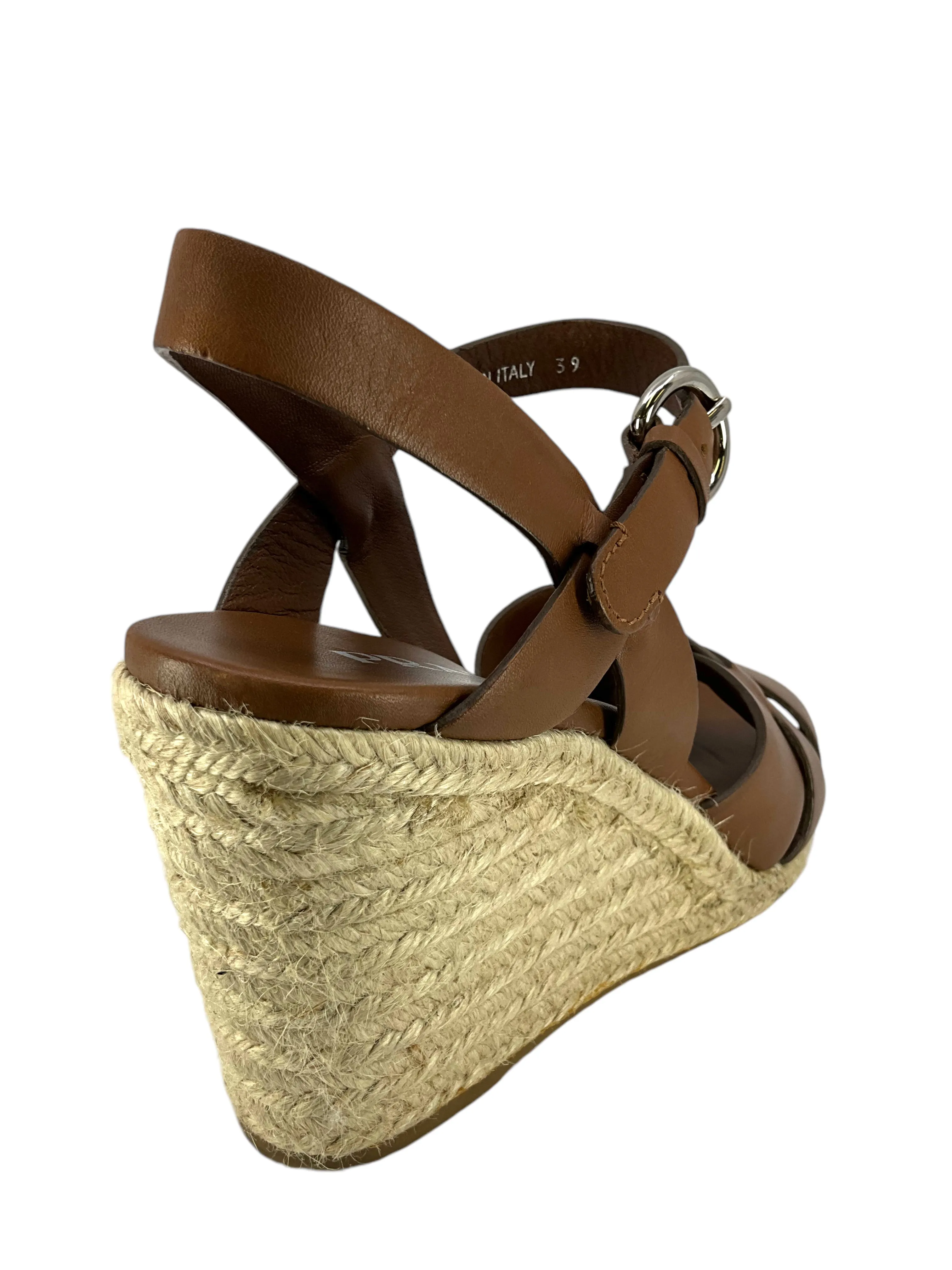 Prada Strappy Leather Espadrille Wedge Sandals Size 9