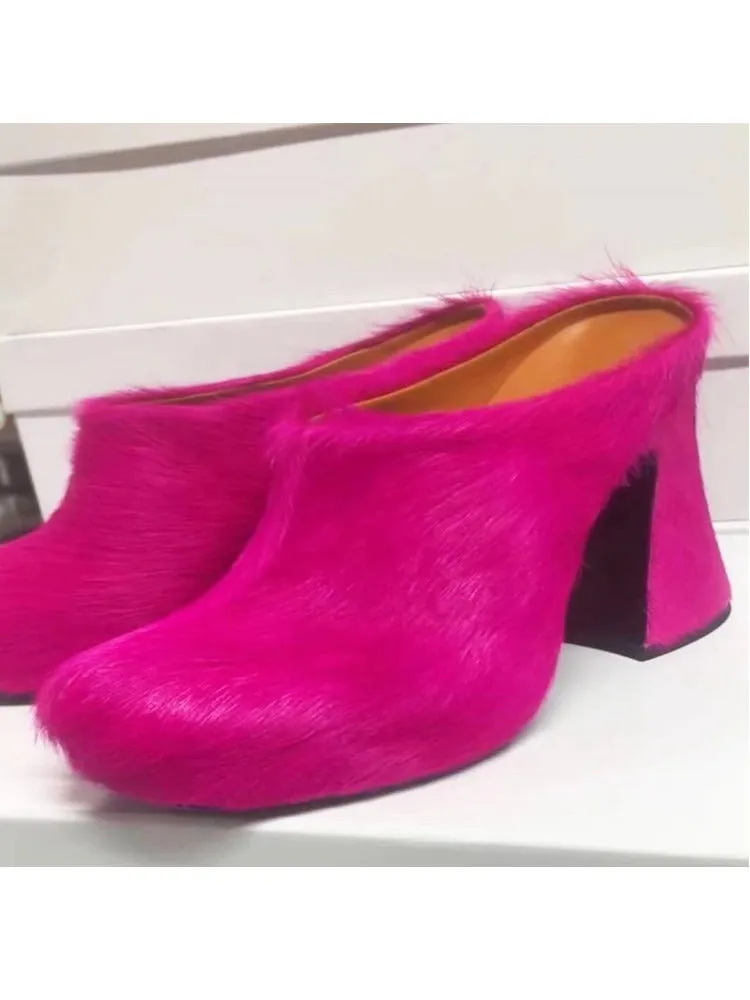 Pre Order:  Casual Round Head Candy Colored Fur Shoes