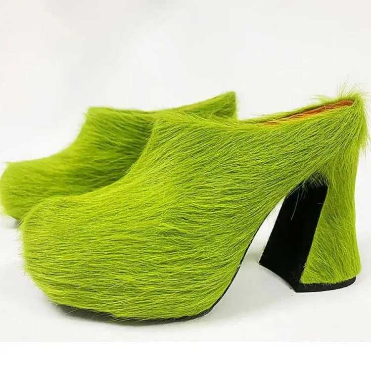 Pre Order:  Casual Round Head Candy Colored Fur Shoes