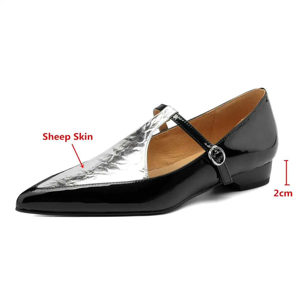 Pre Order:  Pointed Toe Sheep Skin Splicing Buckle Strap Shoes