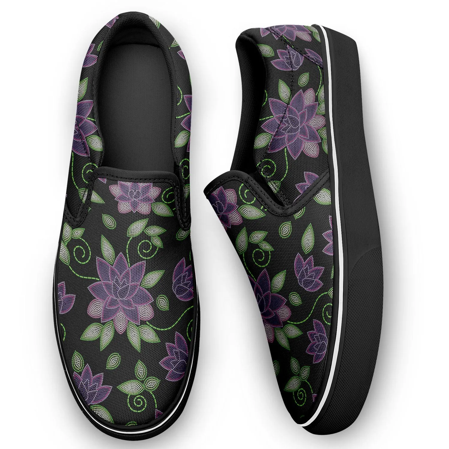 Purple Beaded Rose Otoyimm Kid's Canvas Slip On Shoes