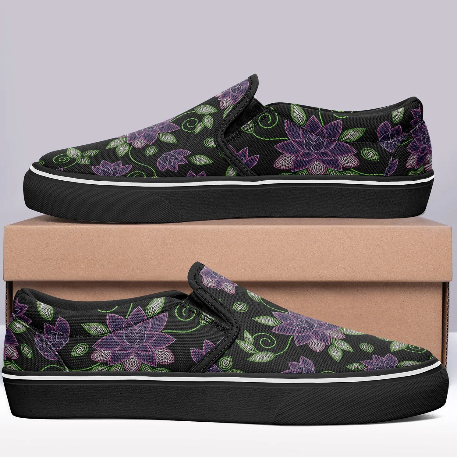 Purple Beaded Rose Otoyimm Kid's Canvas Slip On Shoes