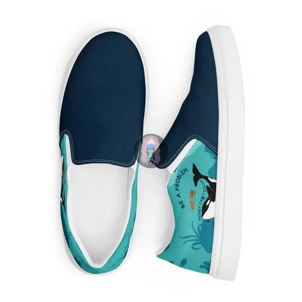 "Be a Problem" orca Men’s slip-on canvas shoes