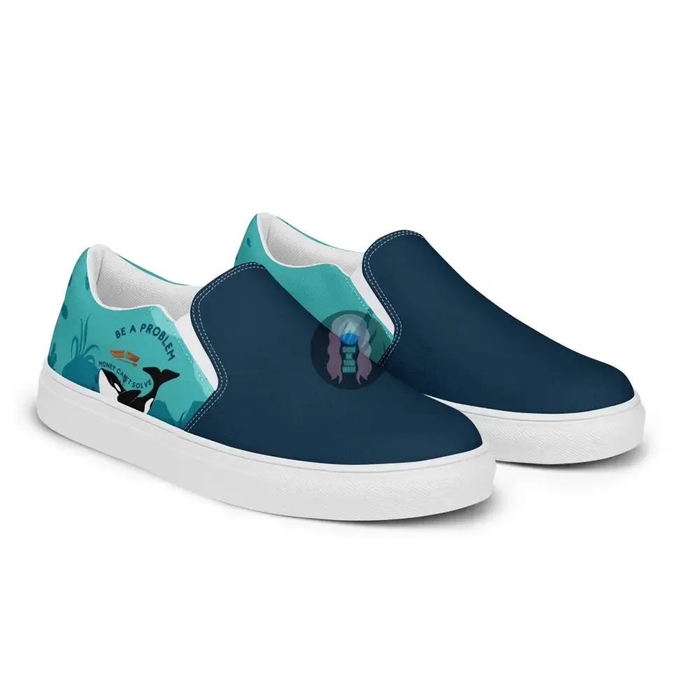 "Be a Problem" orca Men’s slip-on canvas shoes