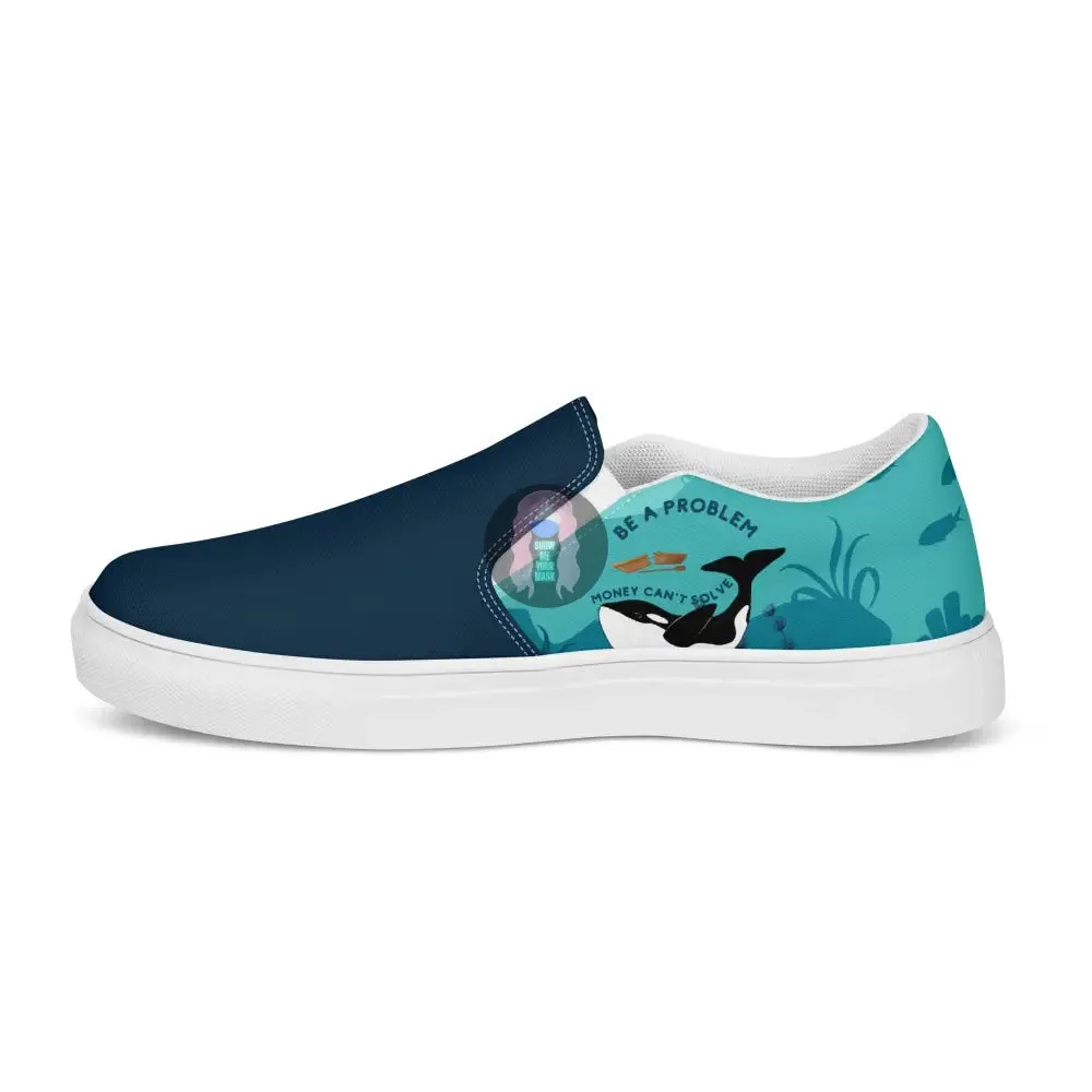 "Be a Problem" orca Men’s slip-on canvas shoes