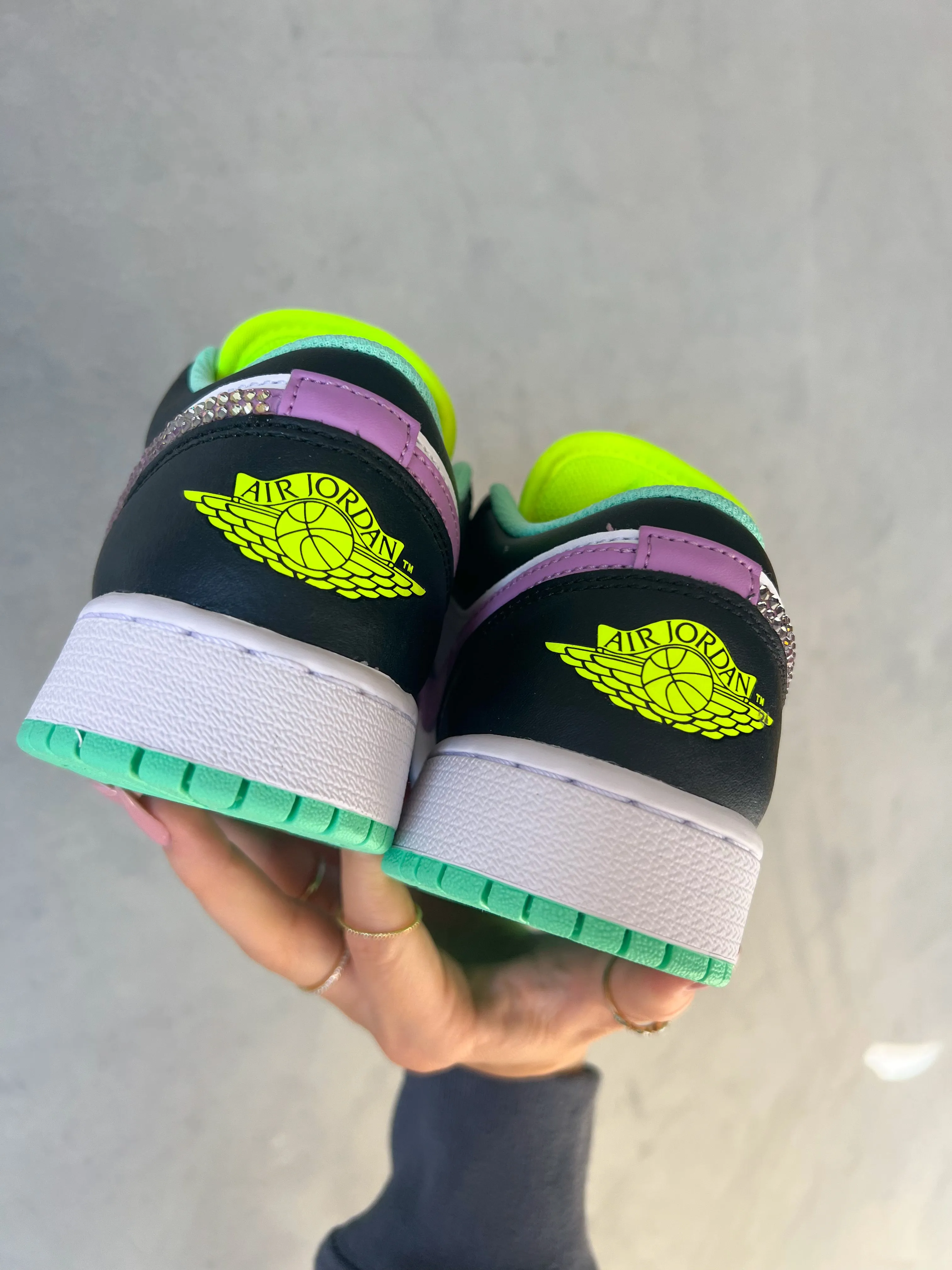 Rare Multi Colored Neon Swarovski Women’s Air Jordan 1 Low Shoes