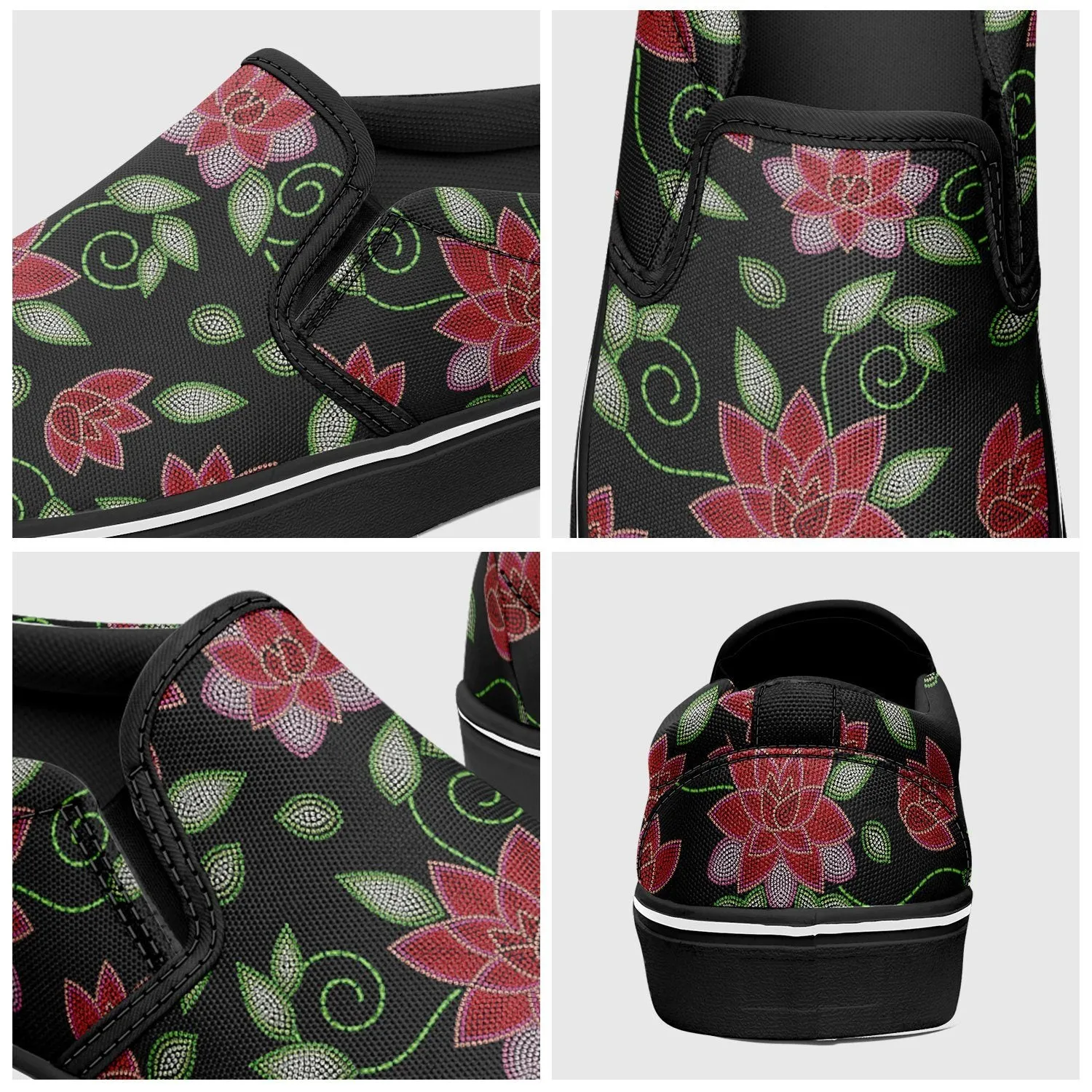 Red Beaded Rose Otoyimm Kid's Canvas Slip On Shoes