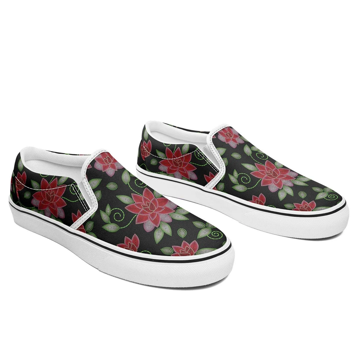 Red Beaded Rose Otoyimm Kid's Canvas Slip On Shoes