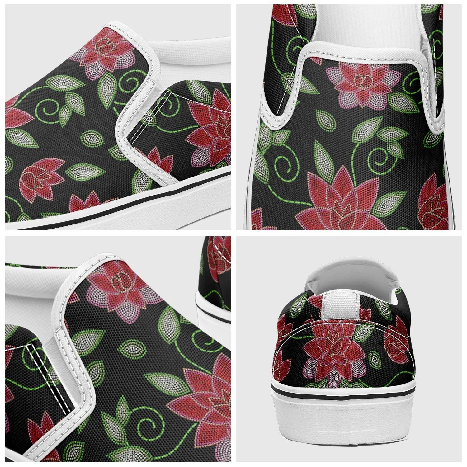 Red Beaded Rose Otoyimm Kid's Canvas Slip On Shoes