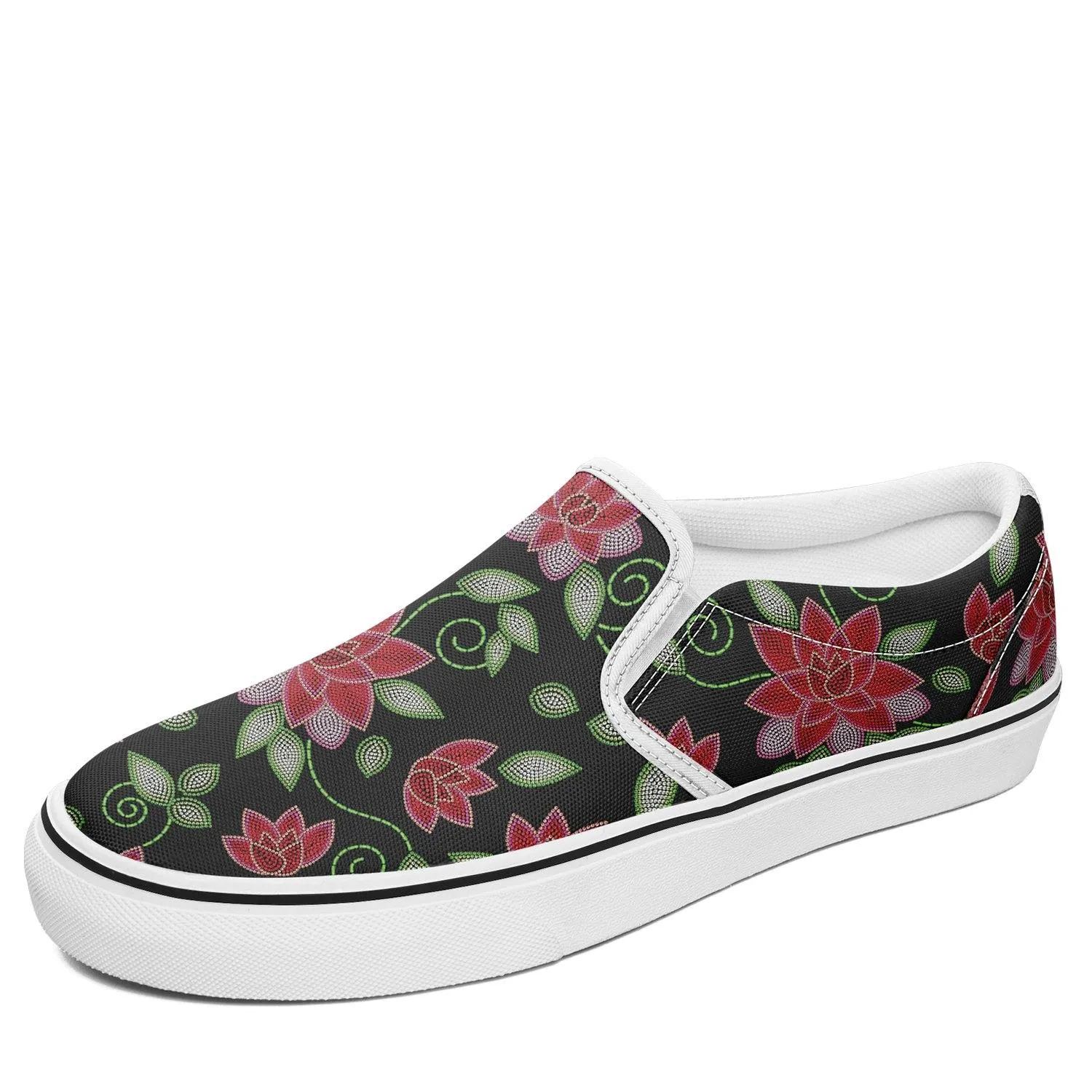 Red Beaded Rose Otoyimm Kid's Canvas Slip On Shoes