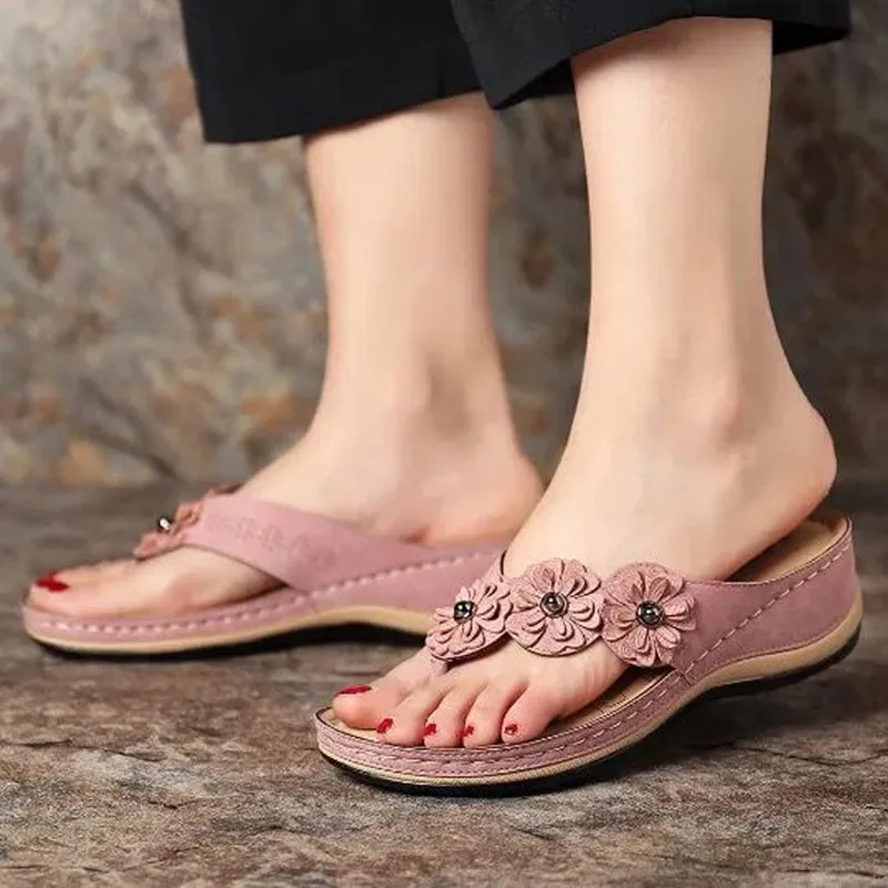 Retro Flowers Women's Summer Casual Flat Bottom Flip-Flops Sandals