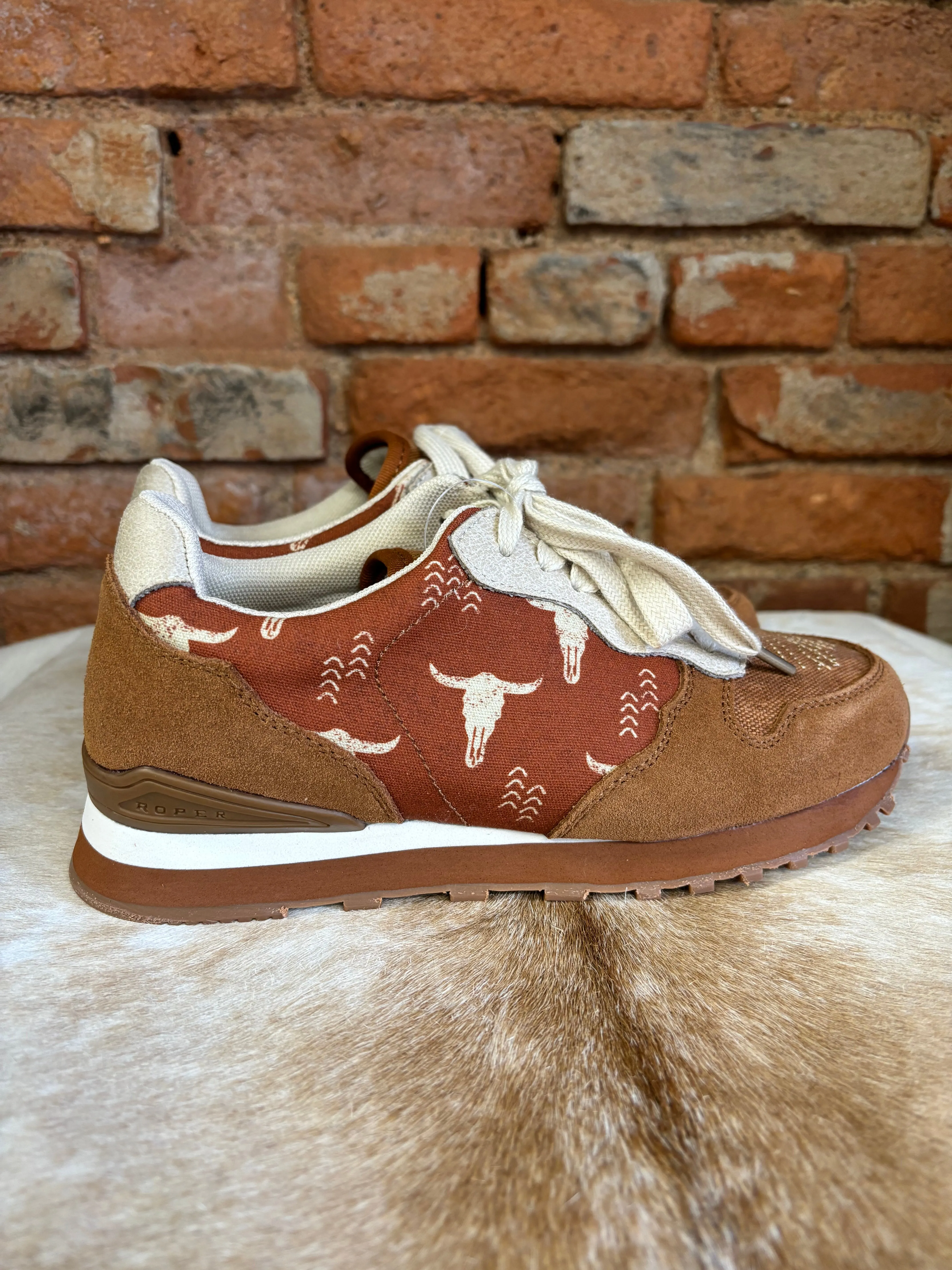 Roper Women's Cognac Giddyup Longhorn Suede & Canvas Jogger 1797-3538