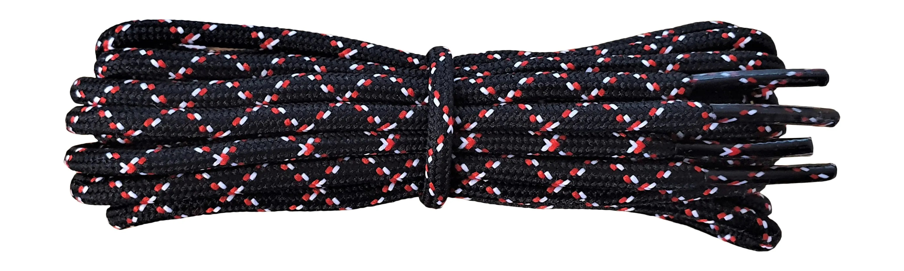 Round 3 mm Shoelaces Black with Red and White for walking shoes or trainers