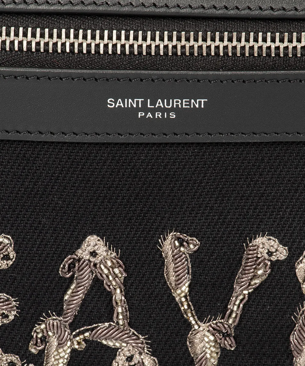 Saint Laurent Large Black Canvas Backpack with Leather Accents