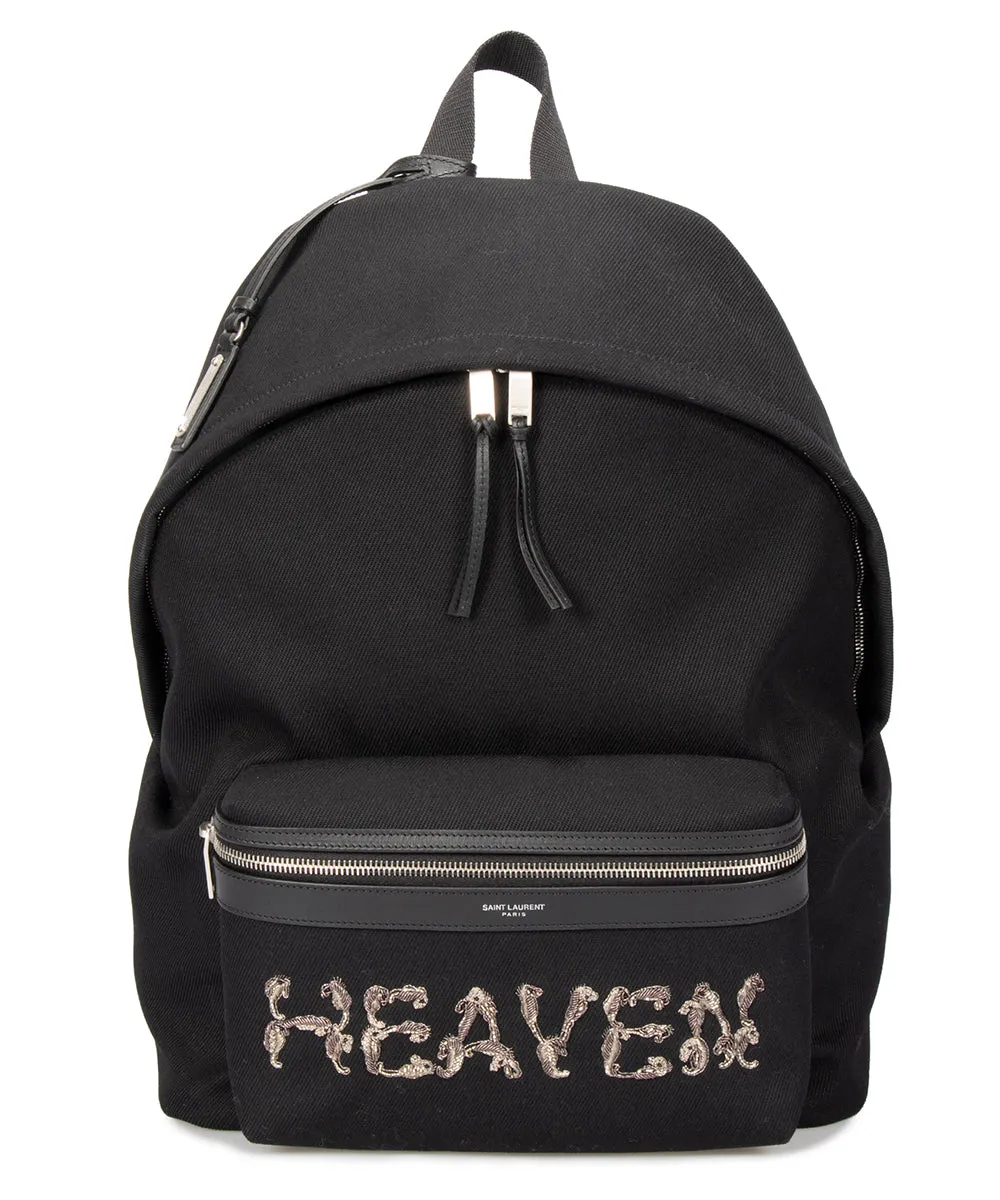 Saint Laurent Large Black Canvas Backpack with Leather Accents