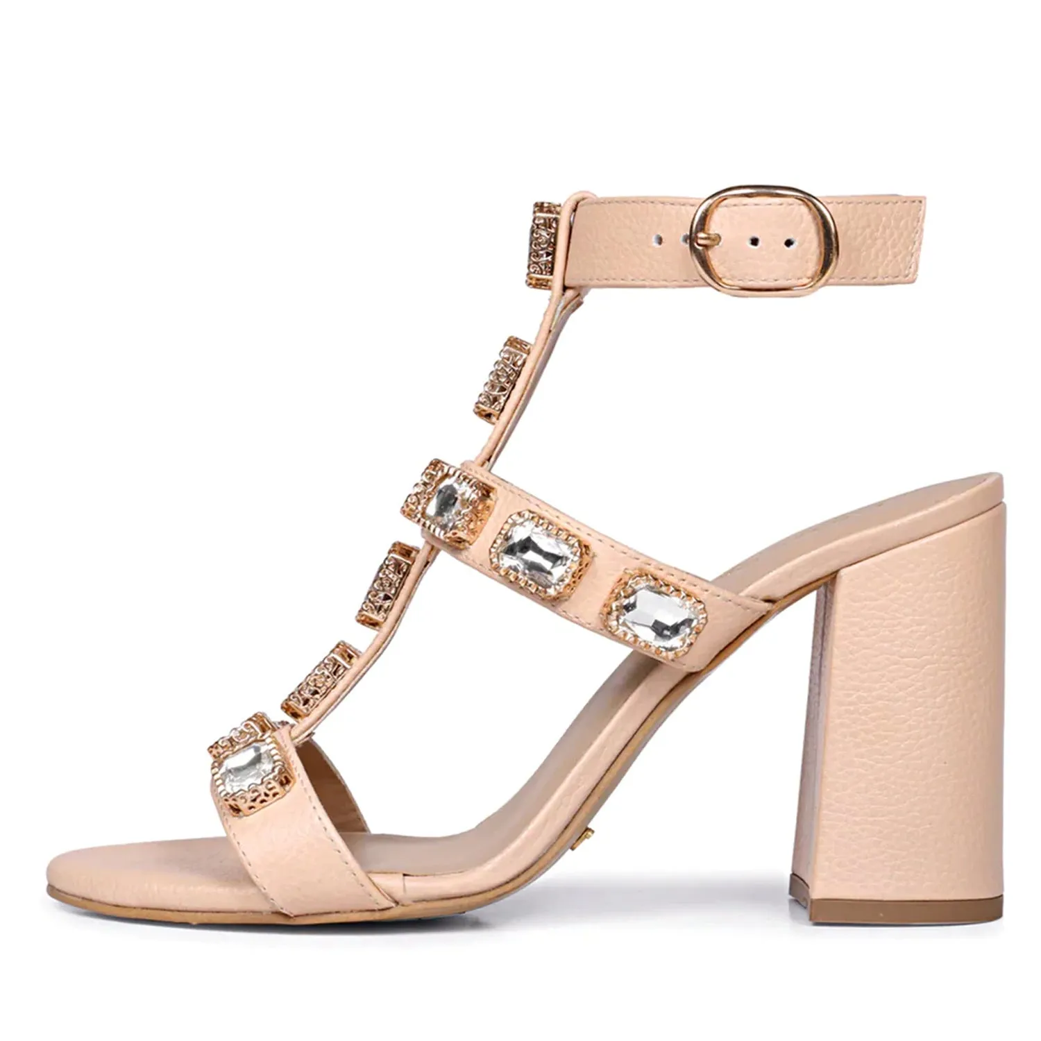 Saint Shirley Stone Embellished Cipra Leather Block Heels