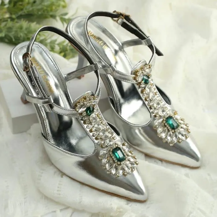 Satin Embellished Heel Sandals