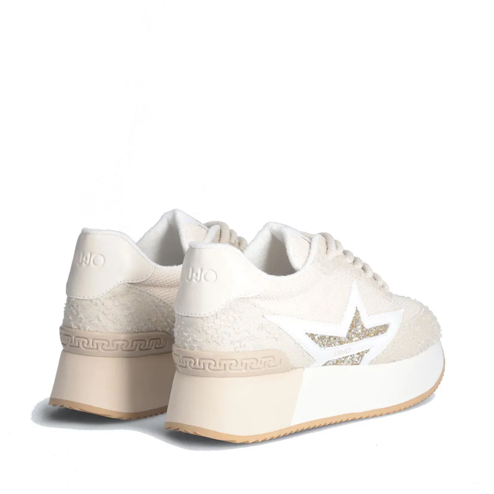 Scarpe Donna LIU JO Sneakers Platform Dreamy 03 in Denim e Brighty Mesh Sand e Light Gold