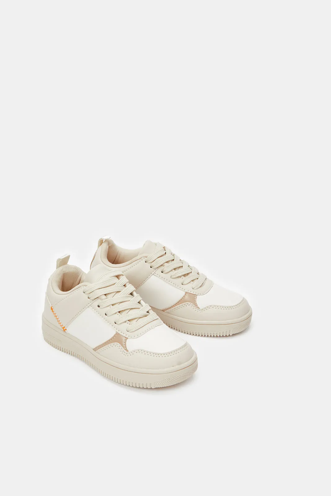 Senior Girls Beige Colour block Sneaker