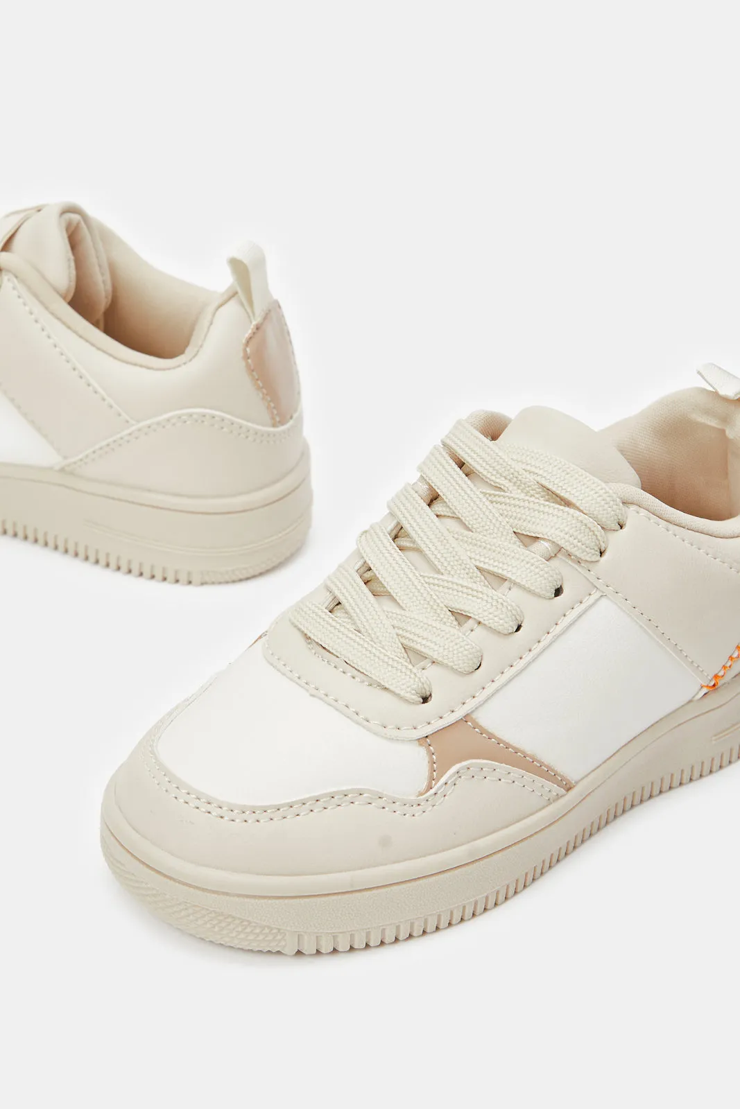 Senior Girls Beige Colour block Sneaker