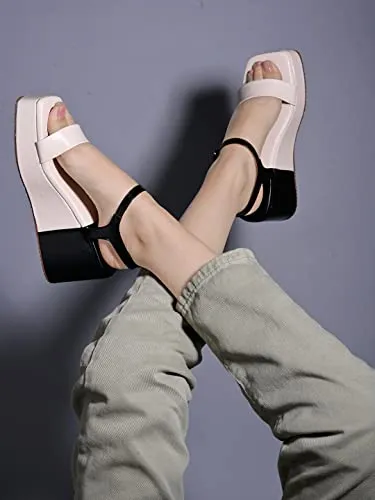 Shoetopia Stylish Solid Cream Wedge Heels