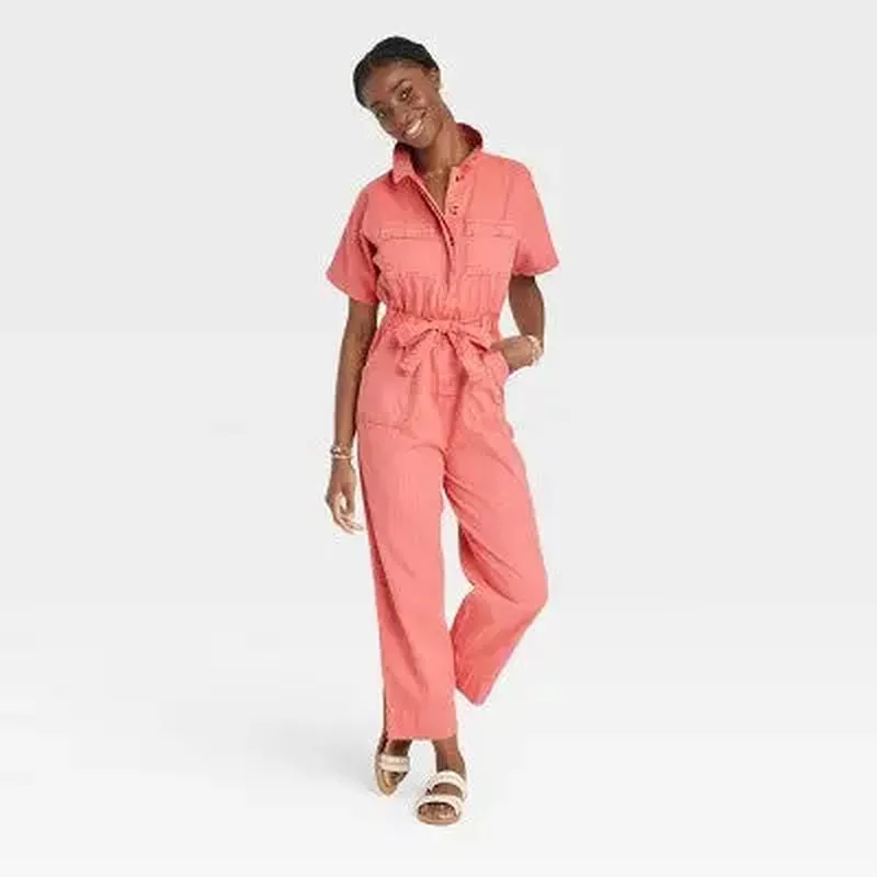 Short Sleeve Button-Front Boilersuit