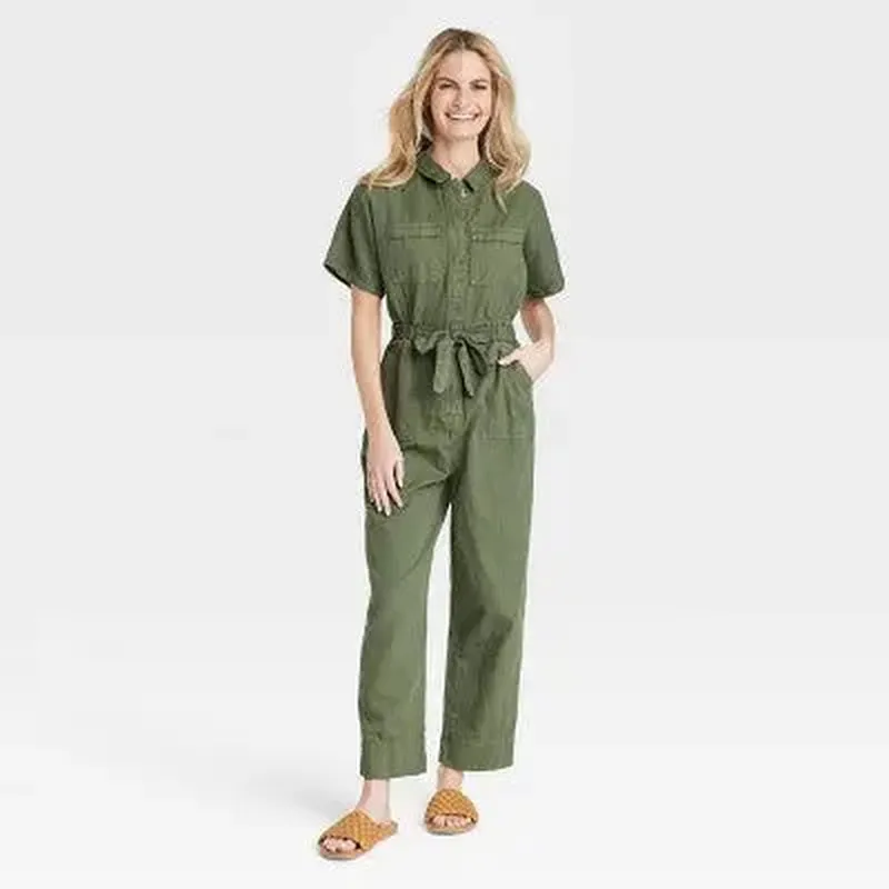 Short Sleeve Button-Front Boilersuit