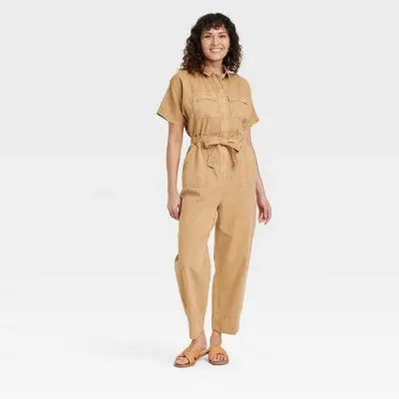 Short Sleeve Button-Front Boilersuit