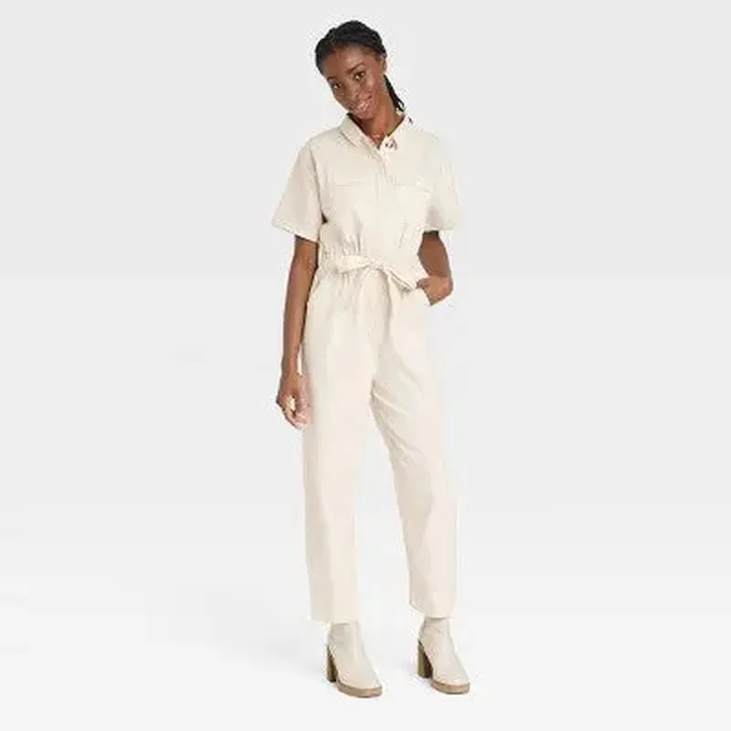 Short Sleeve Button-Front Boilersuit