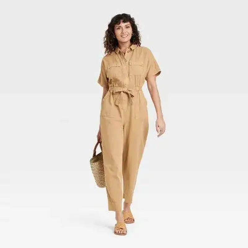 Short Sleeve Button-Front Boilersuit