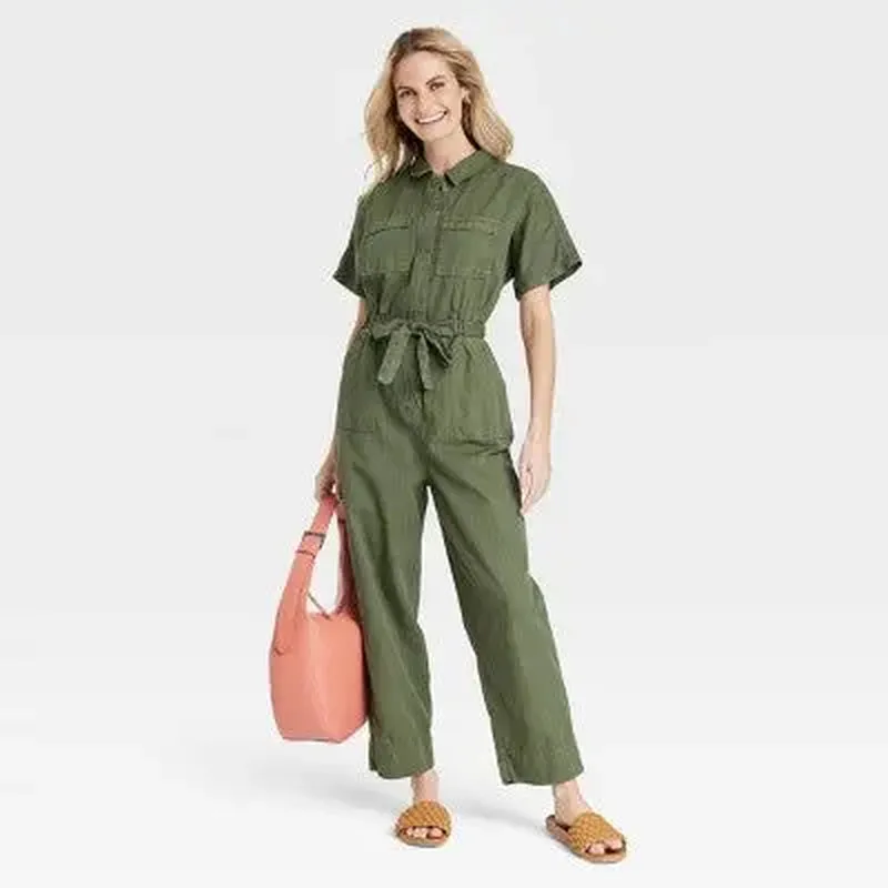 Short Sleeve Button-Front Boilersuit