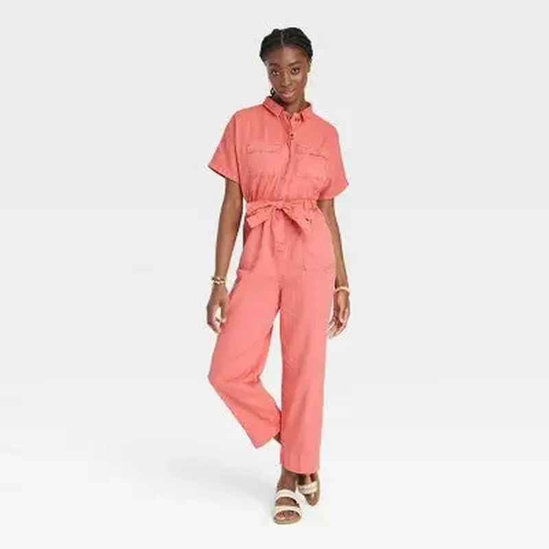 Short Sleeve Button-Front Boilersuit