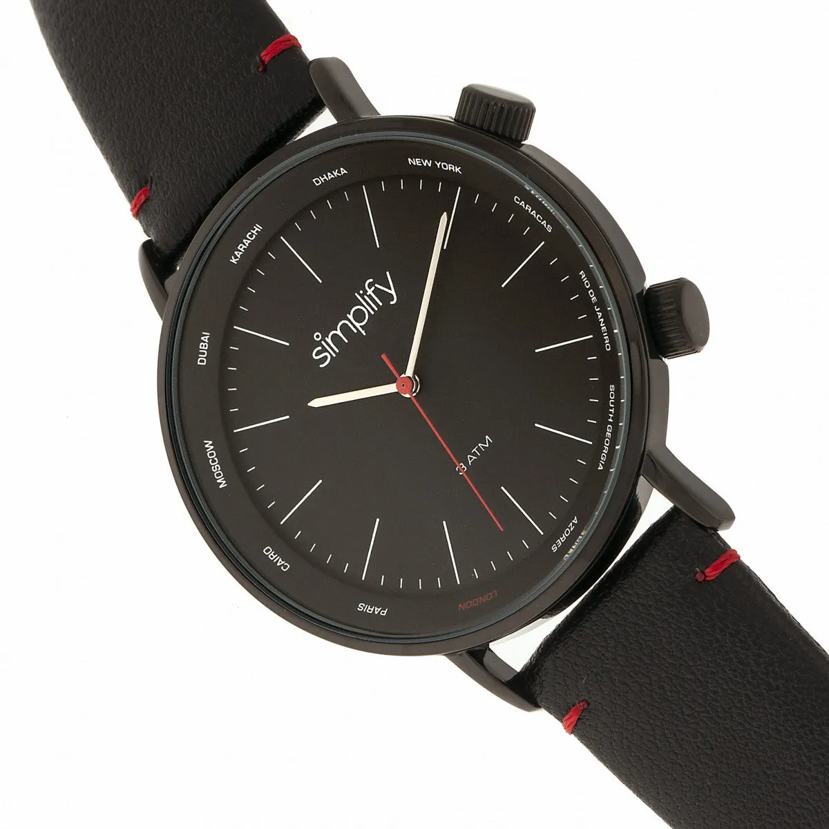 Simplify The 3300 Leather-Band Watch - Black