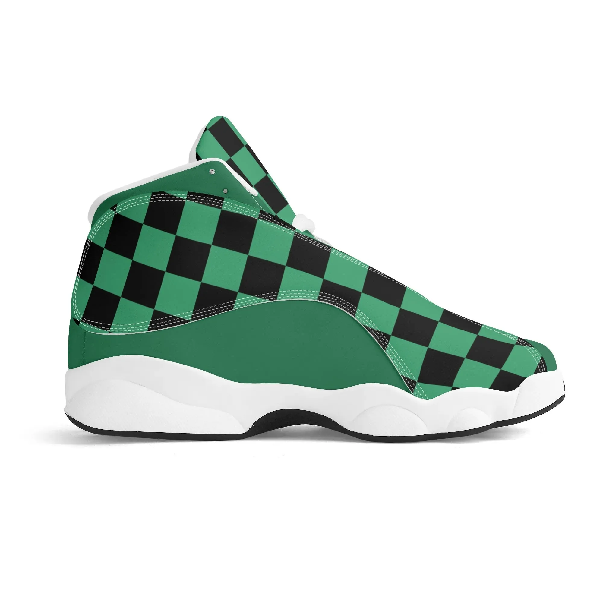 Skate shoe | High Top Sneakers | PU Vegan Leather Basketball shoes | Anime Slayer of Demon | Green Black Checkered