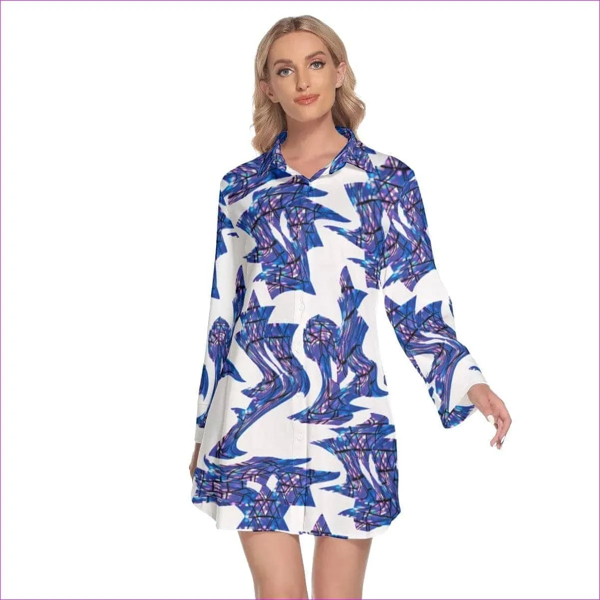 Skewed Women's Lapel Shirt Dress With Long Sleeves