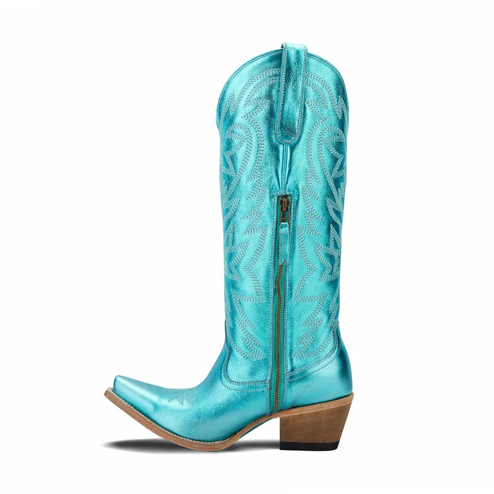 Smokeshow Embroidered Metallic Snip Toe Zippered Cowboy Boots