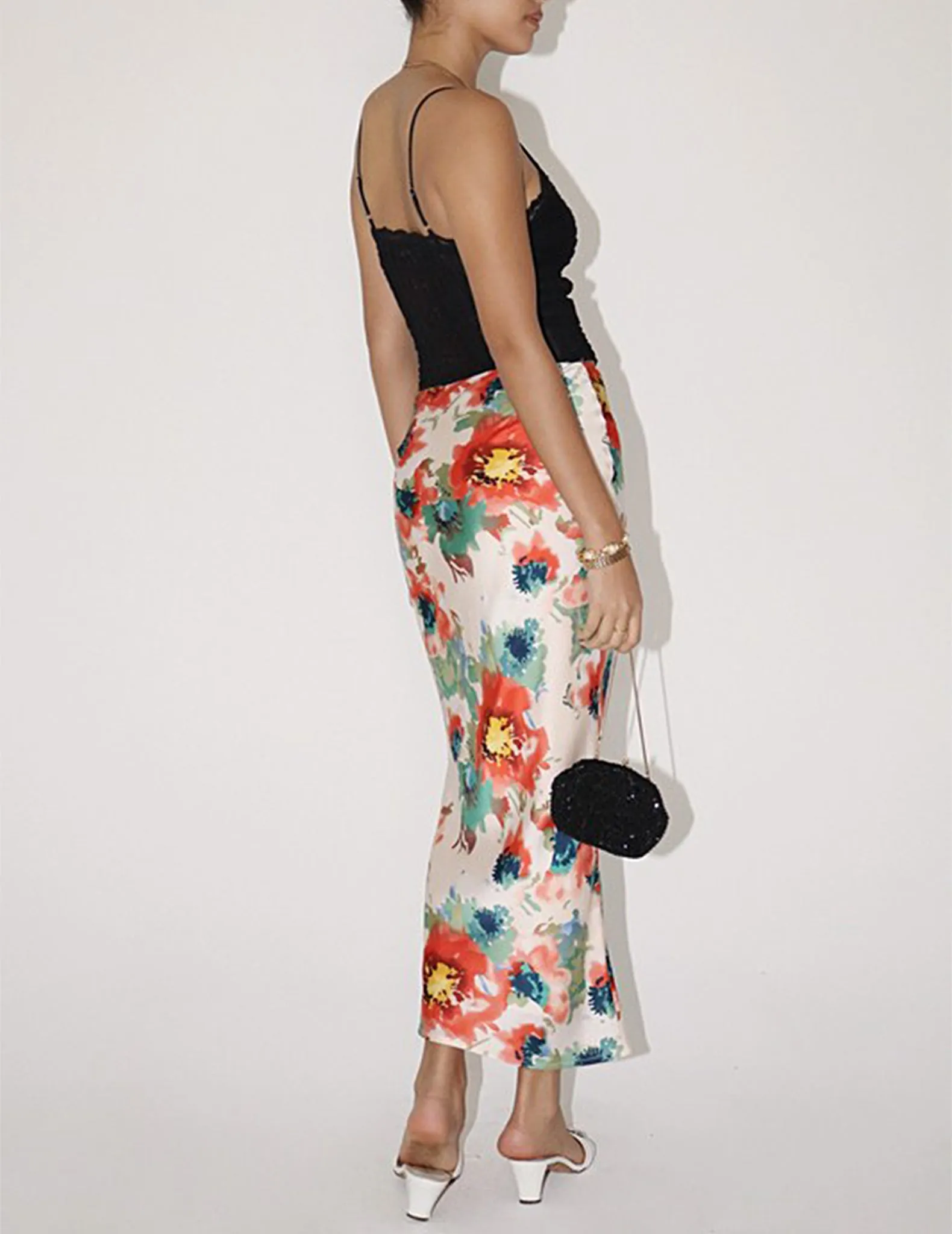 Soleil Long Floral Satin Skirt