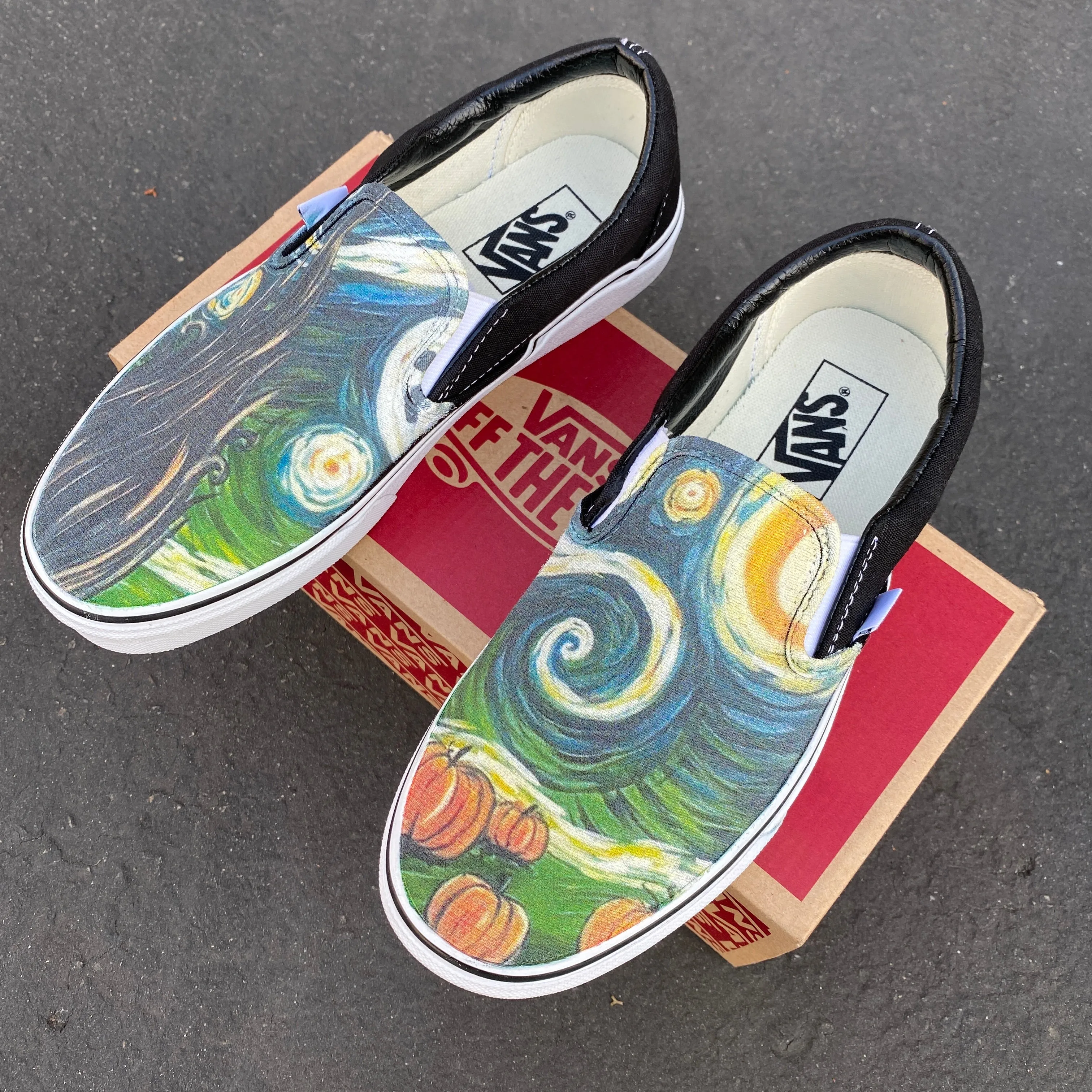 Spooky Starry Night Vans - Custom Slip On Shoes