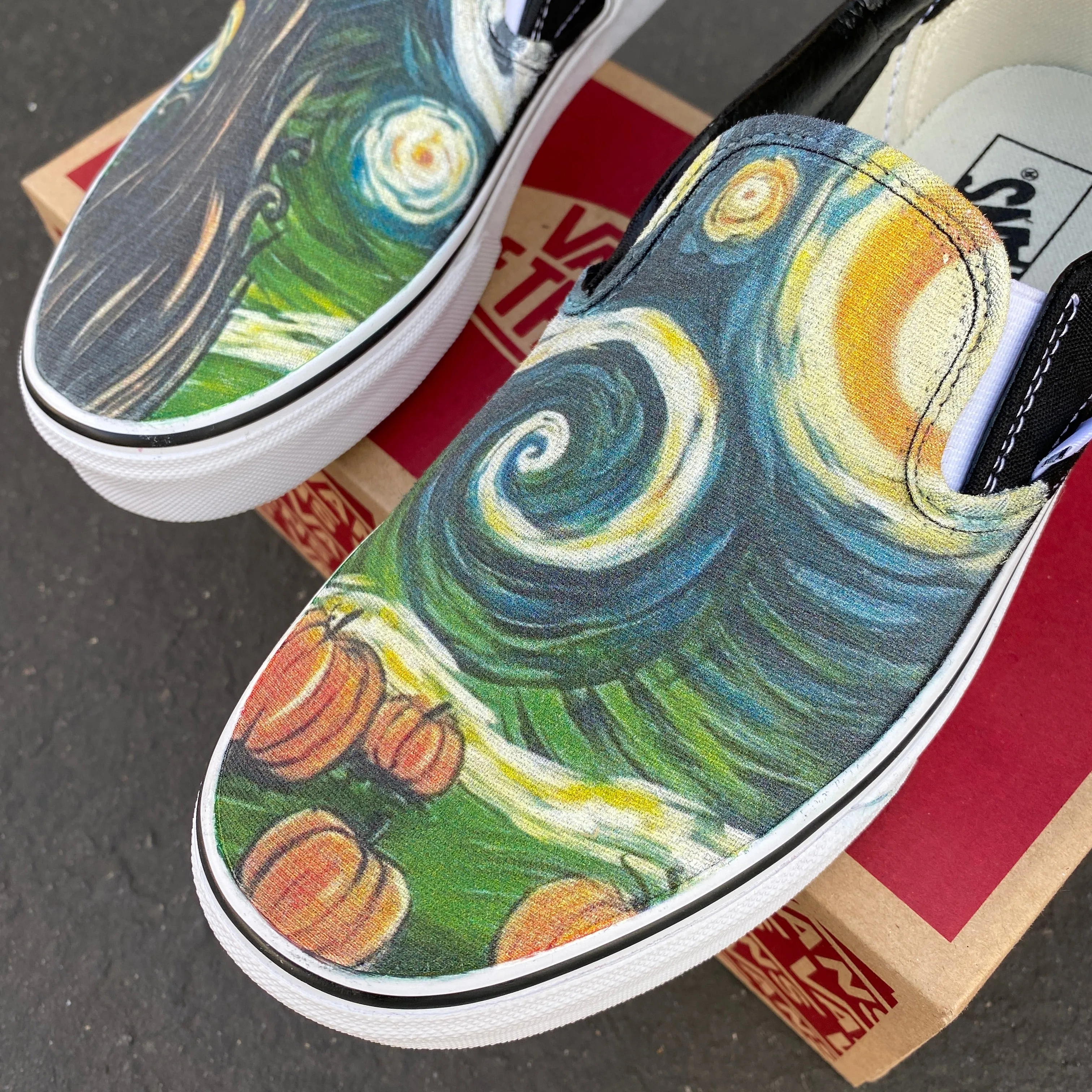 Spooky Starry Night Vans - Custom Slip On Shoes