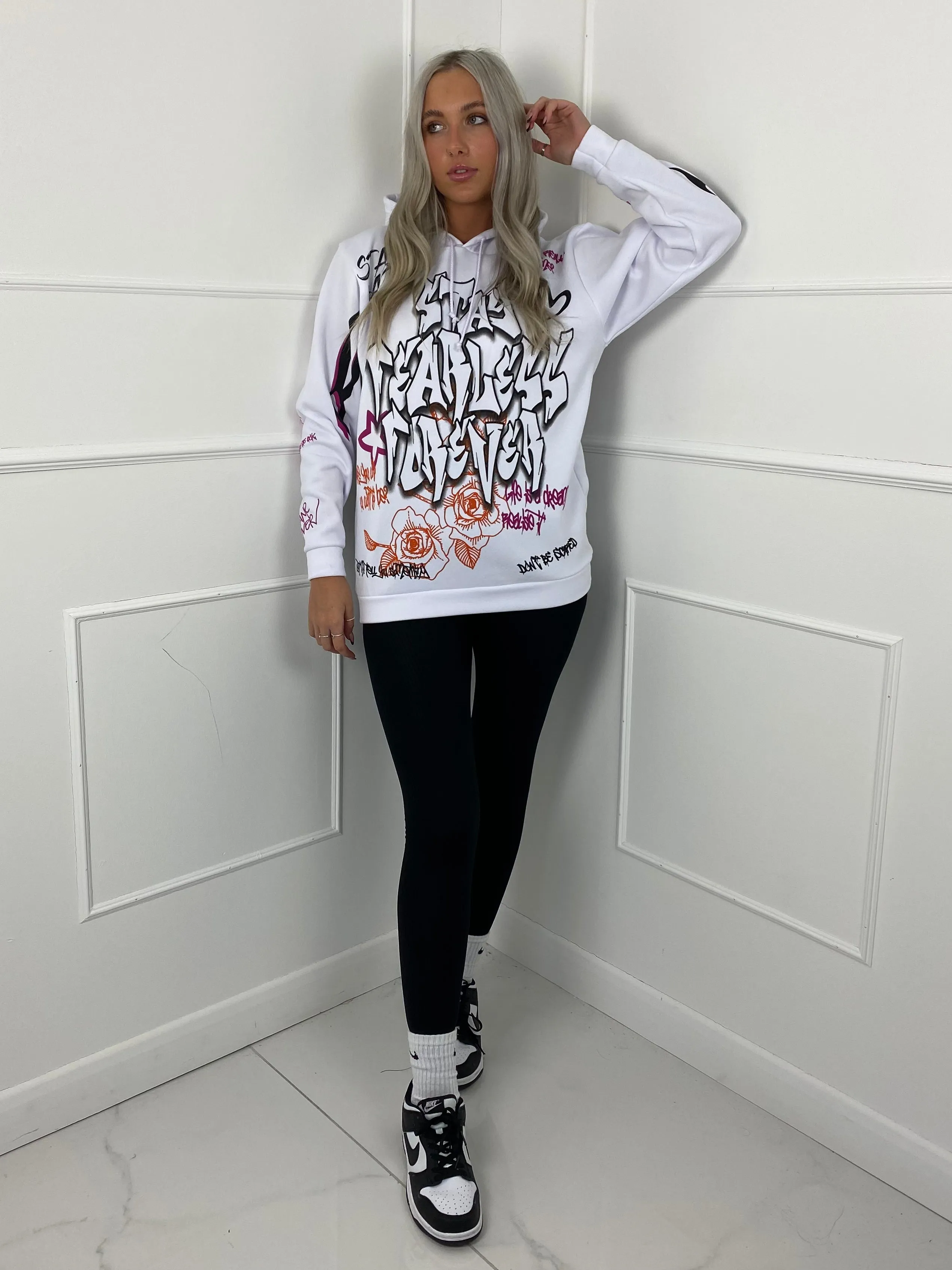 Stay Fearless Graffiti Hoodie - White